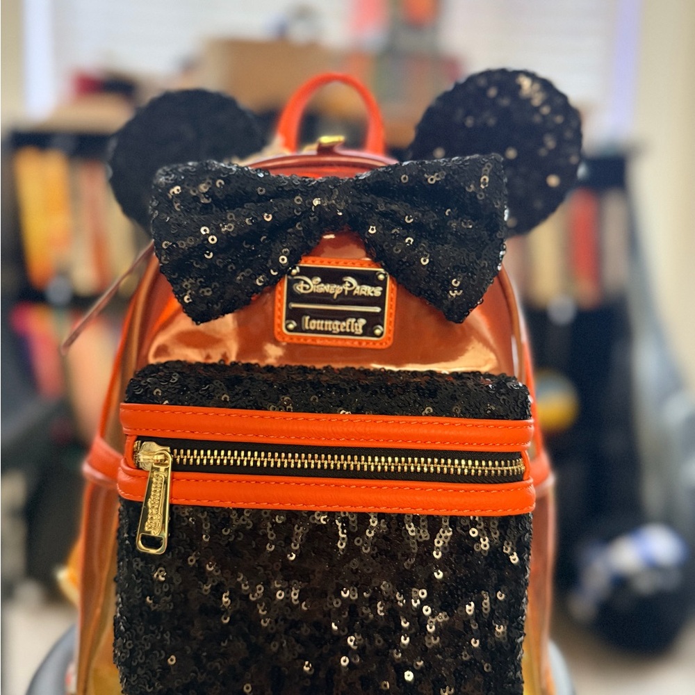 Loungefly Halloween Minnie Mouse Iridescent Orange & Black Sequin Mini Backpack